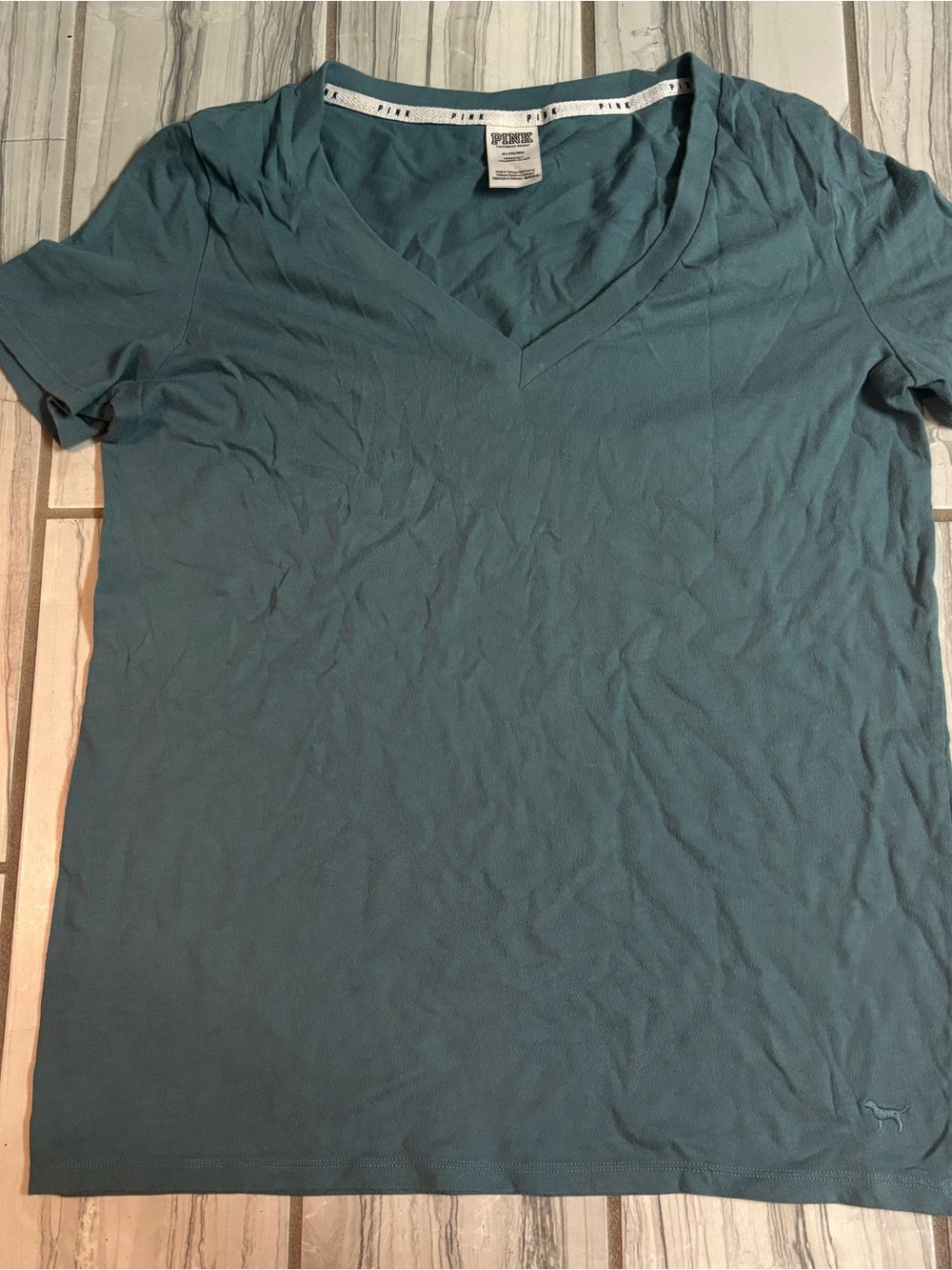 PINK Victoria's Secret Teal V-Neck Short Sleeve Tee